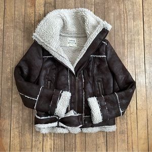 Mango (from ASOS) MNG brown faux suede / sherpa aviator bomber jacket Sz Small